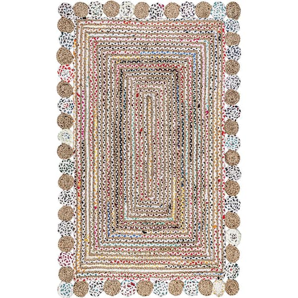 nuLOOM Sylvia Ivory 5 ft. x 8 ft. Handmade Braided Bohemian Jute and Cotton Indoor Area Rug