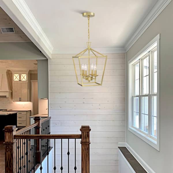 Wistaria‌ 4-Light Indoor Copper Gold Chandelier Lights with Caged Metal Shade, Chain Hanging with E12 Lamp Holder
