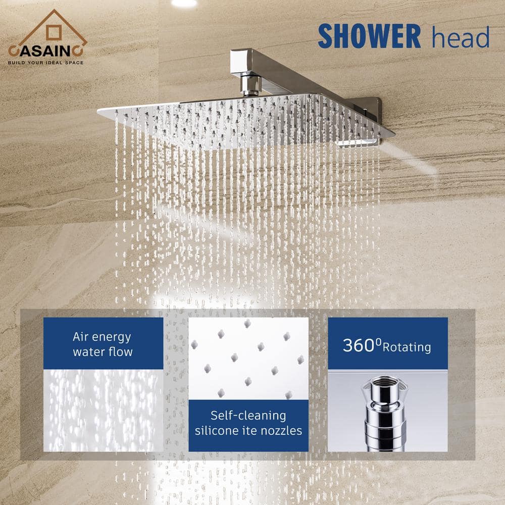 Chrome 10" Square Wall Mounted Rainfall Shower System with Handheld