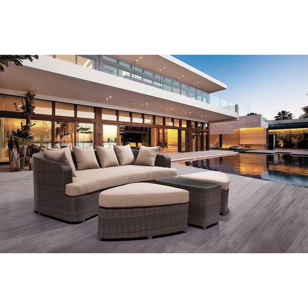 ZUO Cove Beach 4-Piece All-Weather Wicker Patio Lounge Set with Beige Cushions