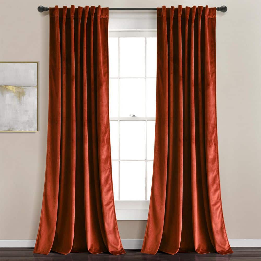 Rust Velvet Blackout Pleated Window Curtain Panels