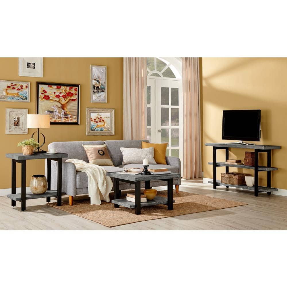 Pomona 48" Slate Gray Acacia Wood & Black Metal Media Console
