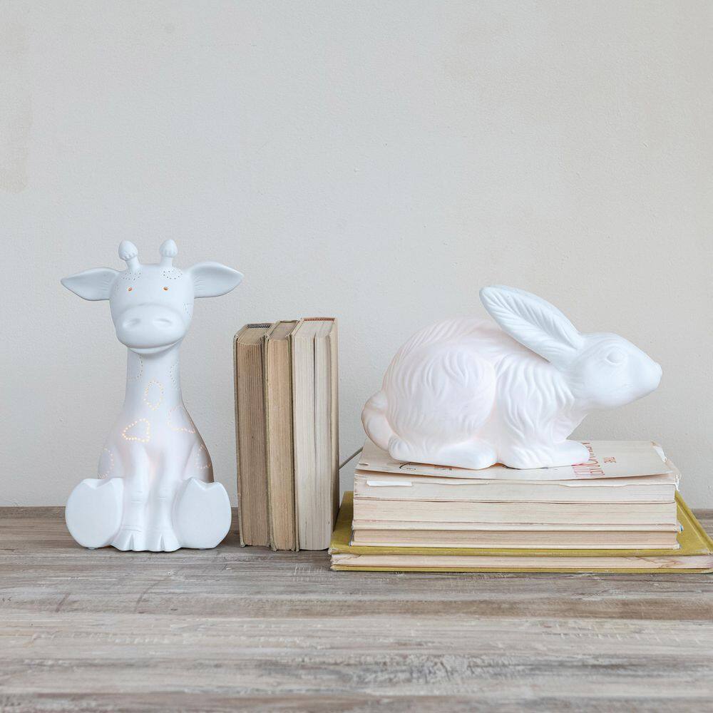 White Stoneware Rabbit Shaped Nursery Table Lamp