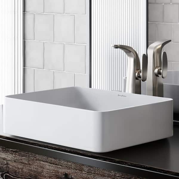 Swiss Madison Concorde Rectangle Ceramic Vessel Sink in White