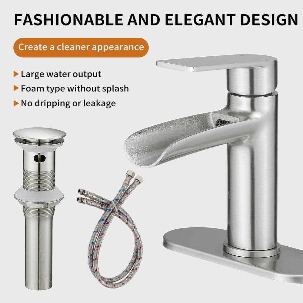 Brushed Nickel Single Handle Waterfall Bathroom Faucet