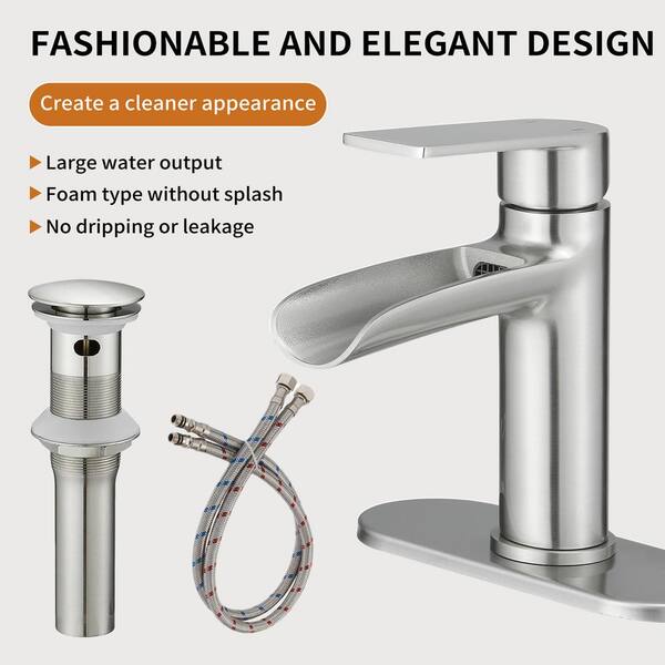 BWE Single Hole Single-Handle Bathroom Faucet in Brushed Nickel A