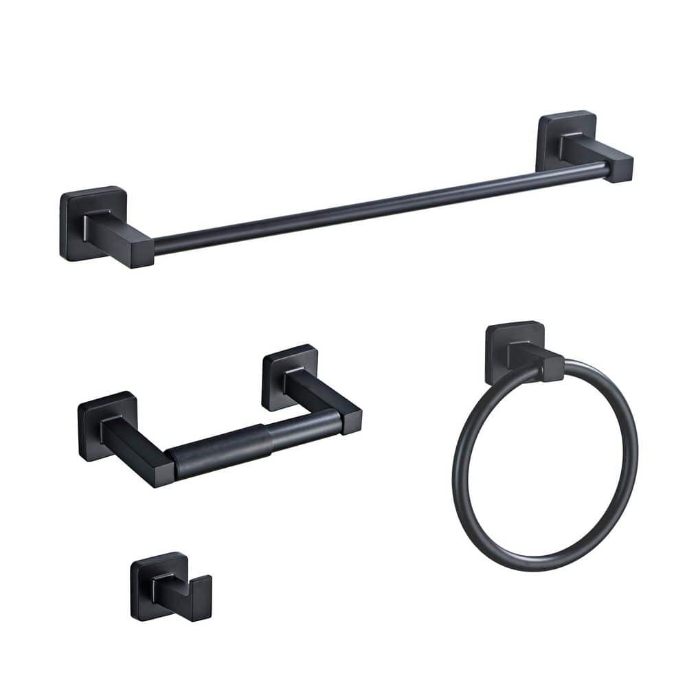 4-Piece Bathroom Hardware Set with Towel Bar, Ring, Hook & Toilet Paper Holder in Matte Black price history on PriceWatchPro
