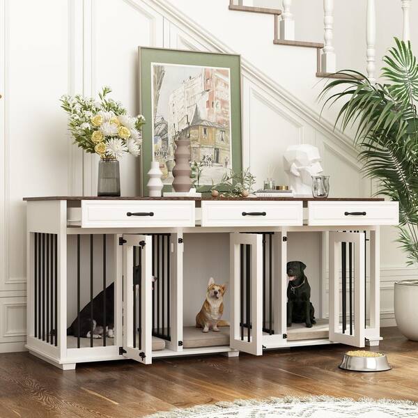 Lovinouse 71 Large Dog Crate Furniture, Wooden Dog Crate Kennel with  Divider (Without Tray) 