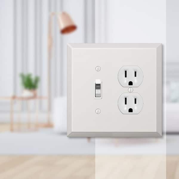 Oversized 2 Gang 1-Toggle and 1-Duplex Steel Wall Plate - White