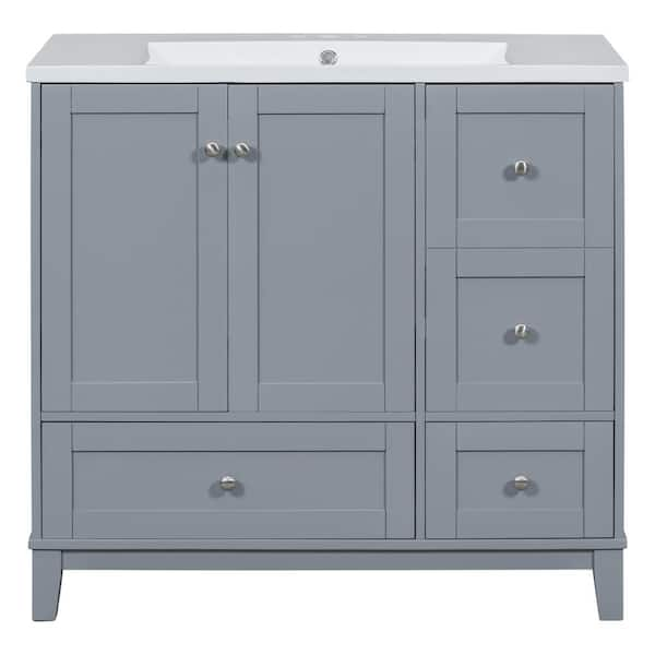 Zeus & Ruta Green 36 W x 18 D x 34 H Bathroom Vanity Bath Cabinet with  Sink Soft Closing Door 3 Drawers Solid Wood Frame WK-VAI-03 - The Home Depot