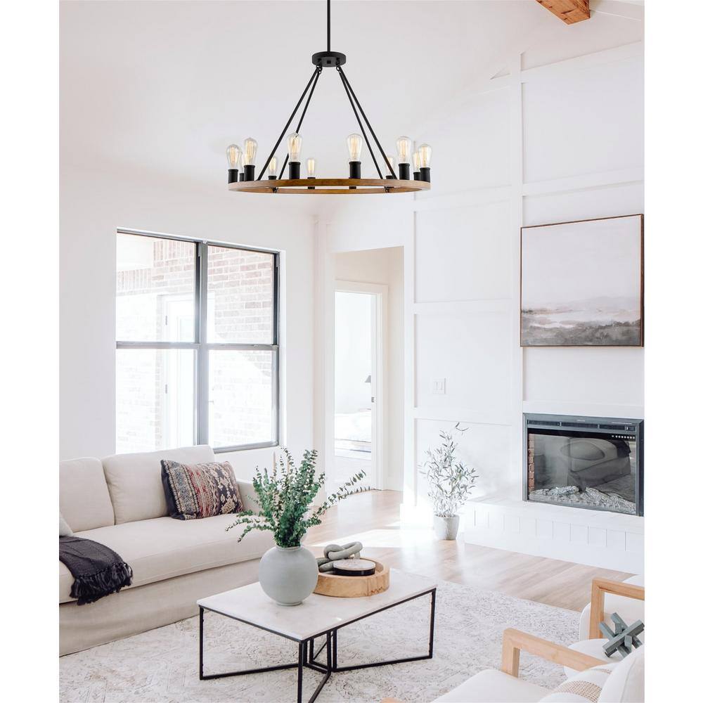 Jericho 36" Black and Wood Farmhouse Chandelier
