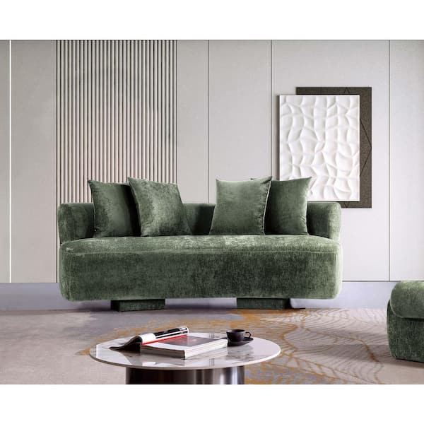 Manhattan Comfort Verandah 90.6 in. Armless Chenille Upholstered Rectangle Sofa in. Olive Green