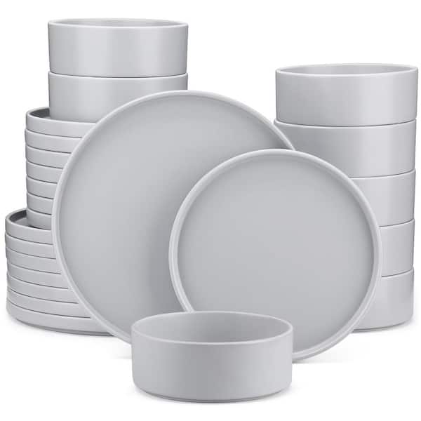 MALACASA 24-Piece Modern Gray Stoneware Dinnerware Set Service for 8