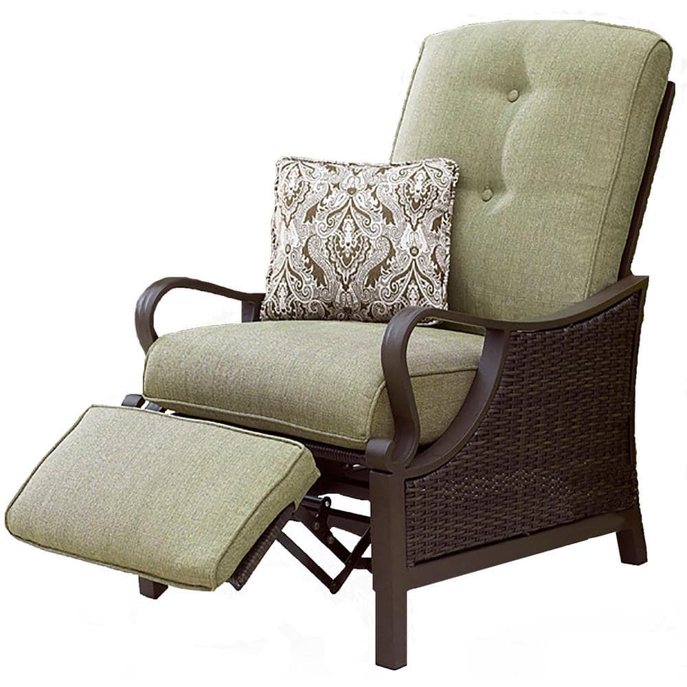 Ventura Green Cushioned Steel and Wicker Reclining Lounge Chair