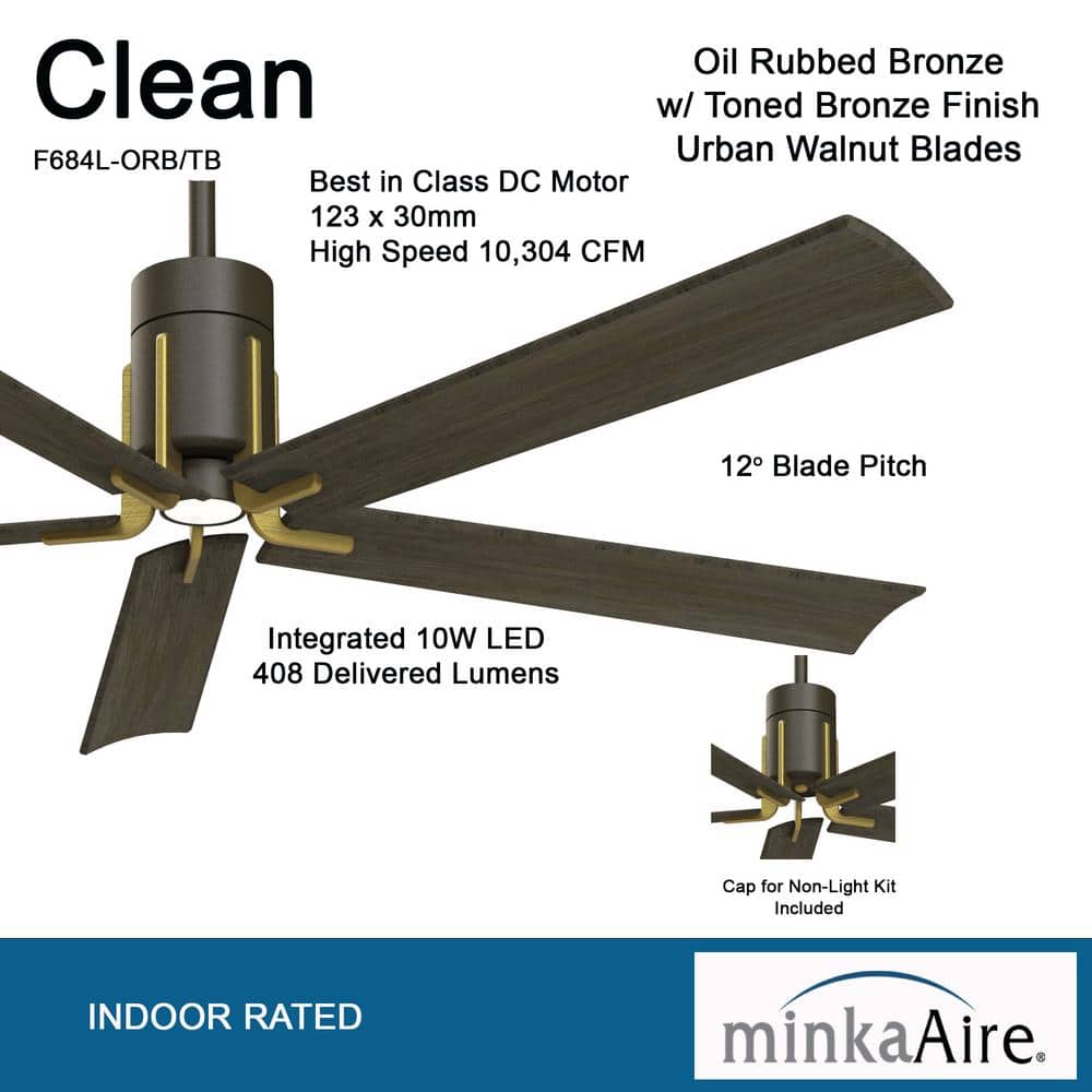 60" Urban Walnut Blades LED Ceiling Fan with Etched White Glass