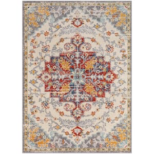 Passion Ivory Multicolor 5 ft. x 7 ft. Center medallion Traditional Area Rug