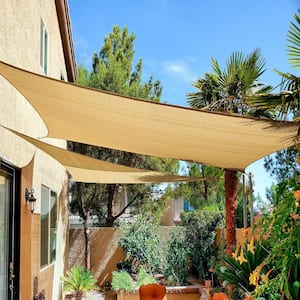 13 ft. x 10 ft. 185 GSM Sand Rectangle Sun Shade Sail, Water Permeable and UV Resistant, Patio Outdoor