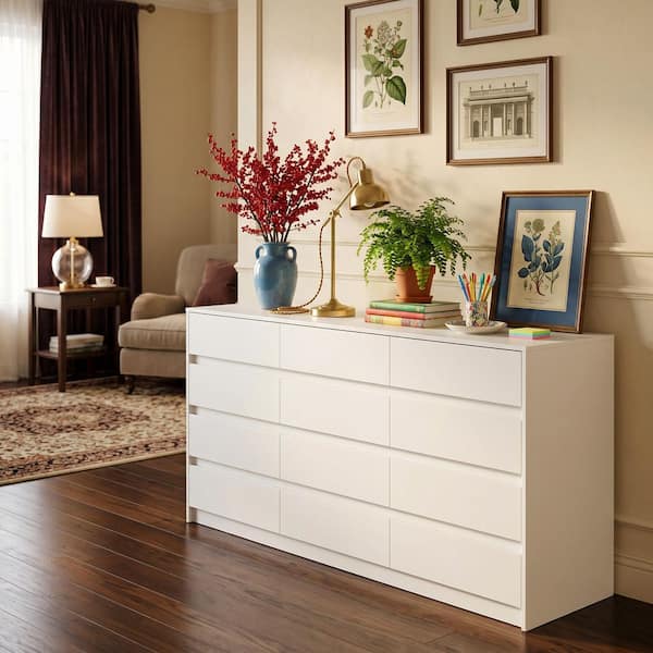 32 inch long dresser FUFU&GAGA White 32 in. Height Wooden Storage Cabinet, Chest of Drawers,  Dresser for Home Storage with 12-Drawer L-THD-210251-01-c1