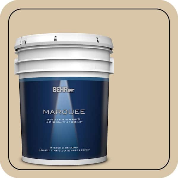 BEHR MARQUEE 5 gal. #MQ2-23 Almond Butter One-Coat Hide Satin Enamel Interior Paint & Primer