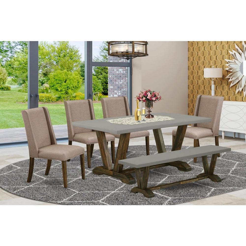 East West Furniture 6-Piece Rectangle Natural Oak Finish