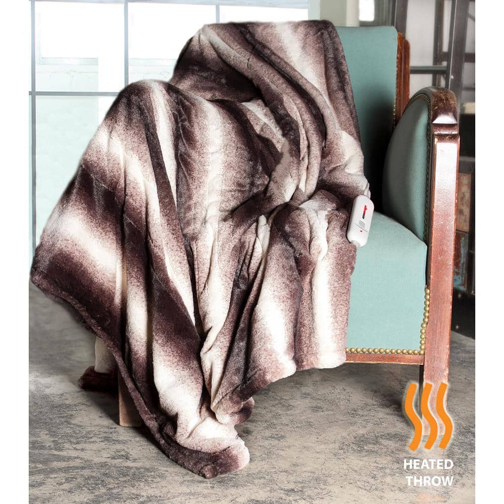 Luxe Brown Faux Fur 50" x 60" Electric Heated Throw Blanket
