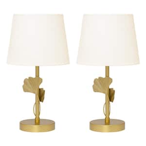 Dion 16.375 in. Gold-Tone Metal Novelty Table Lamps with White Fabric Drum Shades (Set of 2)