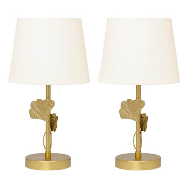 River of Goods Dion 16.375 in. Gold-Tone Metal Novelty Table Lamps with White Fabric Drum Shades (Set of 2)