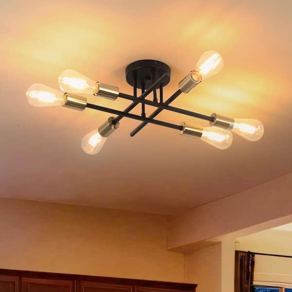 TOZING 18.5 in. Black Gold Modern Farmhouse Sputnik Matte Flush