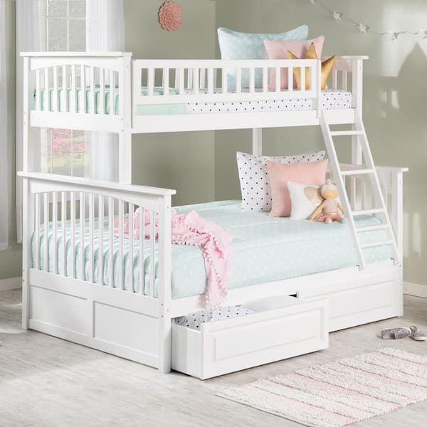 Columbia Bunk Bed Twin over Full with 2 Raised Panel Bed Drawers in White