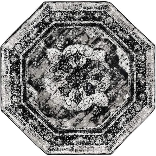 Sofia Salle Garnier Black 7 ft. 10 in. x 7 ft. 10 in. Area Rug