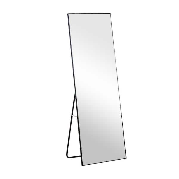 COWLOWN 16 in. W x 59 in. H Rectangular Framed Wall Bathroom Vanity Mirror Full Length Mirror with Stand in Black