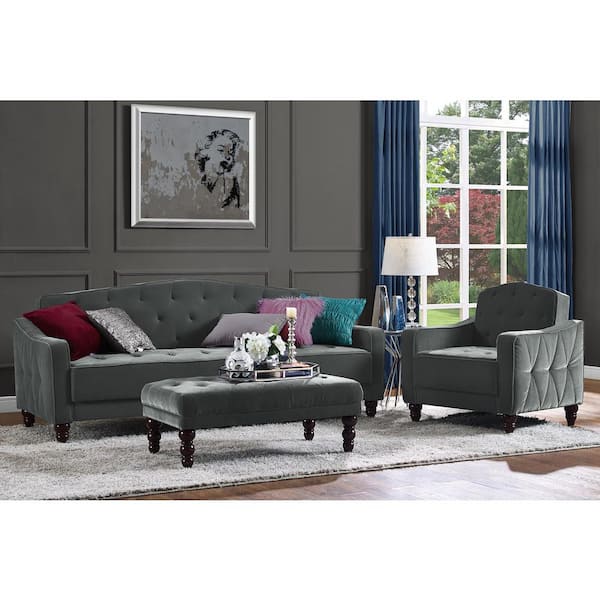 Novogratz Vintage Gray Velvet Tufted