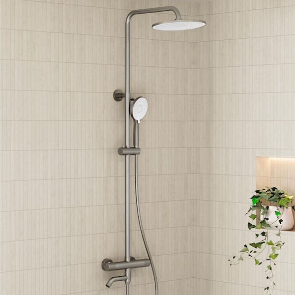 4-Spray 10 in. Wall Mount Dual Shower Heads and Handheld Shower Head Wall Bar Kit in Brushed Nickel (Valve Included)