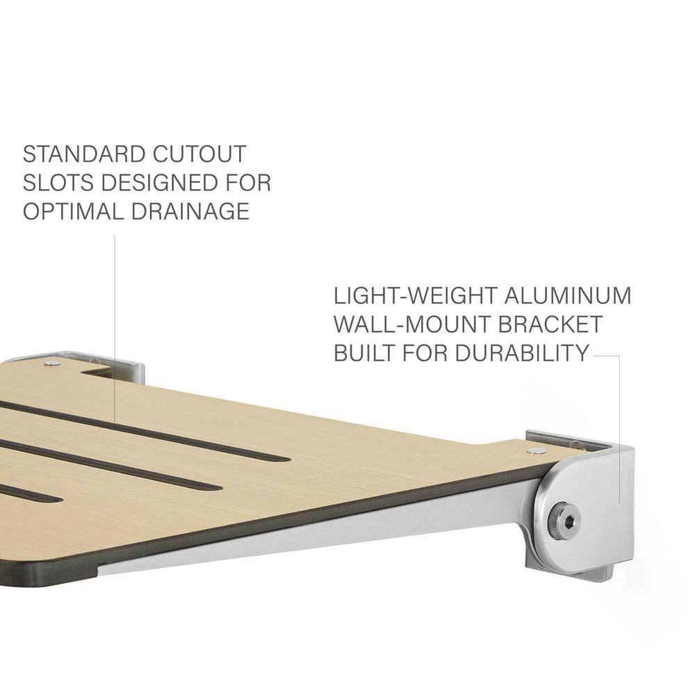 Urban Chic Teak Folding Wall Mount Shower Bench with Silver Frame