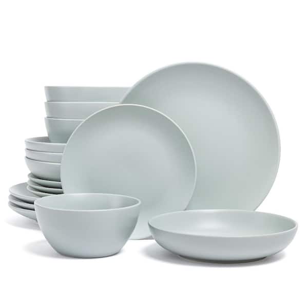 Coupe 16-Piece Semi-Matte Fog Blue Hand-Finished Stoneware Dinnerware Set, Service for 4
