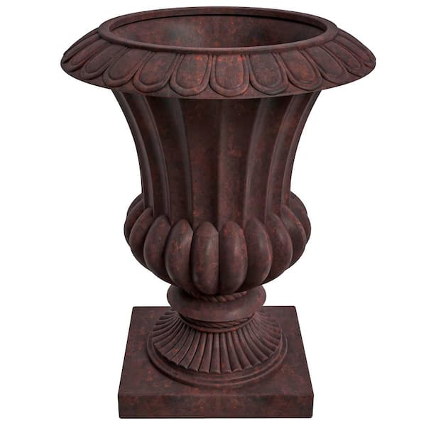 Lotus 20 in. Wide Fiberstone Urn Planter Modern Indoor Outdoor Decorative Clay Decorative Clay Pot 28 in. High in Brown