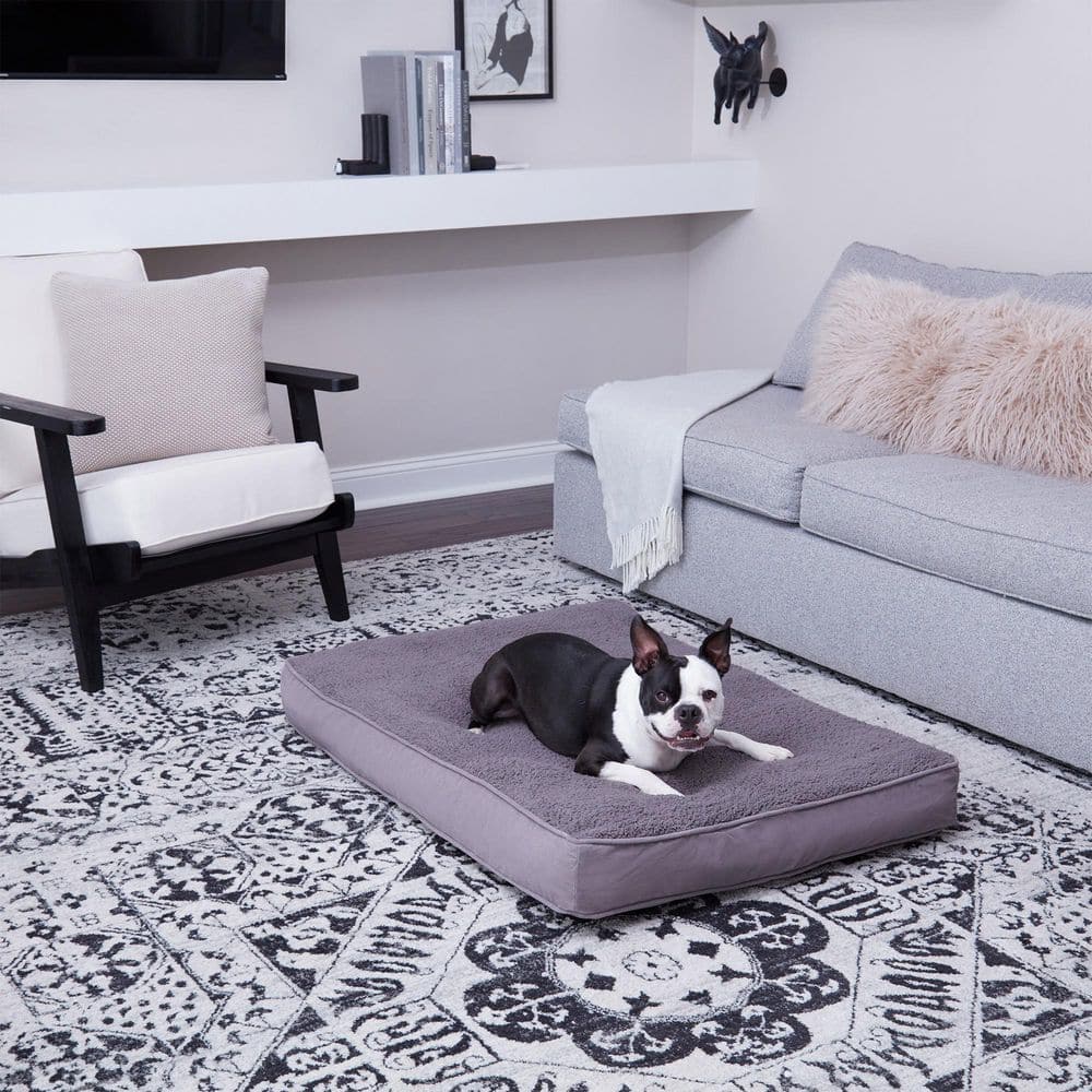 Gray Medium Orthopedic Microfiber Dog Bed with Sherpa Panel