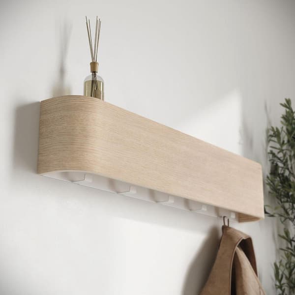 Oak/White Wall Coat Rack with Hidden Hooks TG-D6-03269 - The Home