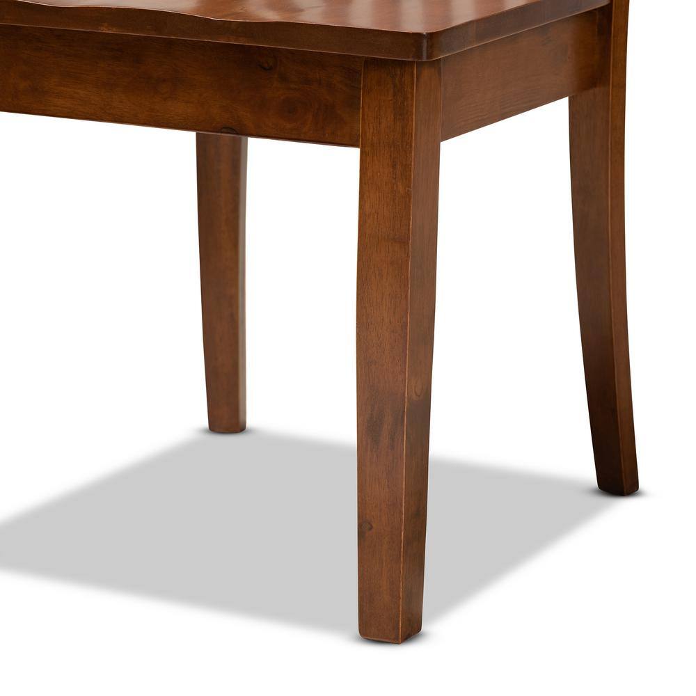 Walnut Brown Wood 5-Piece Dining Set with Cut-Out Backrest Chairs