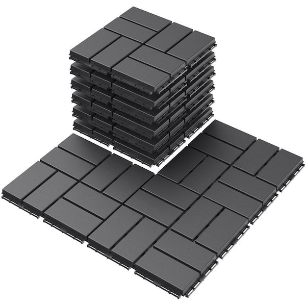 12 in. x 12 in. Plastic Interlocking Deck Tiles, 9-Pack, All-Weather Waterproof Patio Pavers, Dark Grey