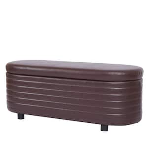 49.6 in. Wide Brown PU Leather Upholstered Rectangle Ottoman with Storage