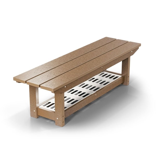X Series Antique Mahogany Plastic Outdoor Bench with Built-In Firewood Storage