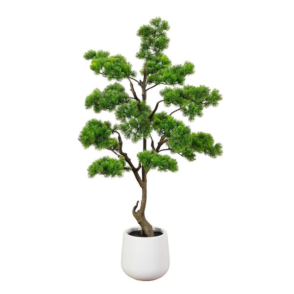 3.5 ft. Artificial Bonsai Style Cedar Tree in Decorative White Planter
