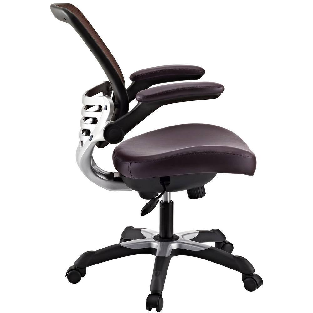 ErgoComfort Brown Leatherette Swivel Task Chair with Adjustable Arms