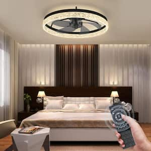 20 in. Indoor Black Crystal Ceiling Fan with Light and Remote, Flush Mount LED Ceiling Fan, Dimmable for Bedroom