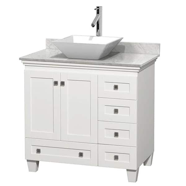 Wyndham Collection Acclaim 36 in. W Vanity in White with Marble Vanity Top in Carrara White and White Sink