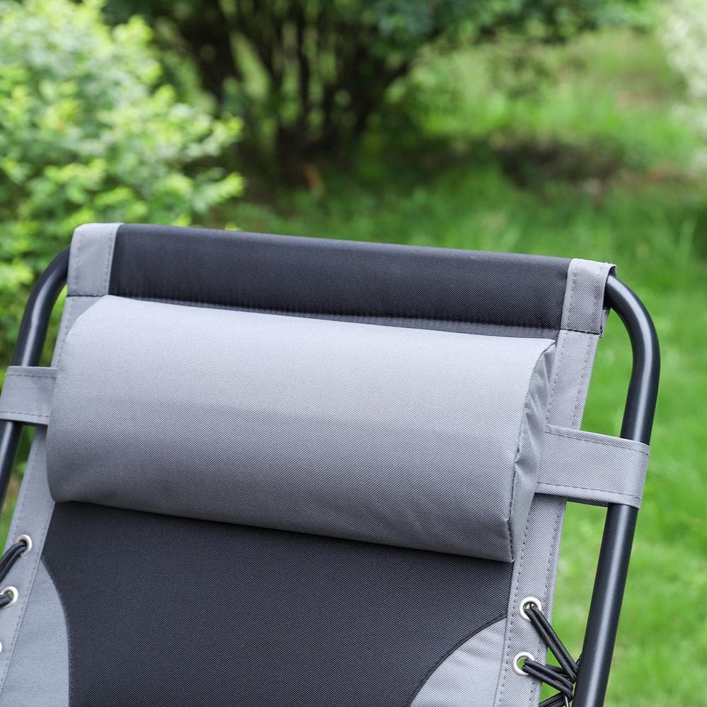 Gray Padded Zero Gravity Lounger with Adjustable Headrest and Cup Holder