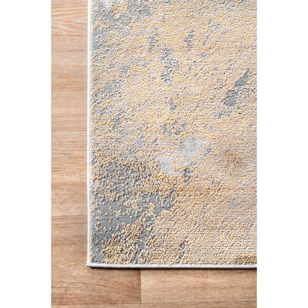 Gold and White Abstract Rectangular Area Rug