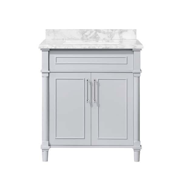 Aberdeen 30 in. Single Sink Dove Gray Bath Vanity with Carrara Marble Top (Assembled)