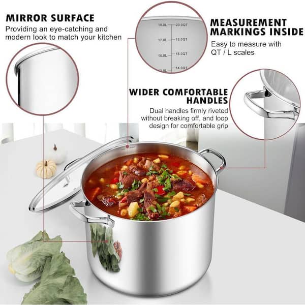 20 qt. Stainless Steel Nonstick Stock Pot in Silver with Glass Lid